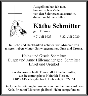 Traueranzeige von Käthe Schmitter von trauer.extra-tipp-moenchengladbach.de