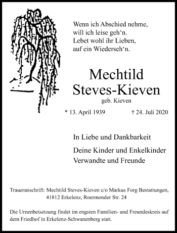 Traueranzeige von Mechtild Steves-Kieven von trauer.extra-tipp-moenchengladbach.de