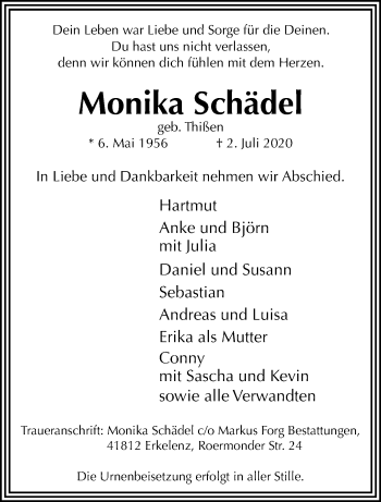 Traueranzeige von Monika Schädel von trauer.extra-tipp-moenchengladbach.de