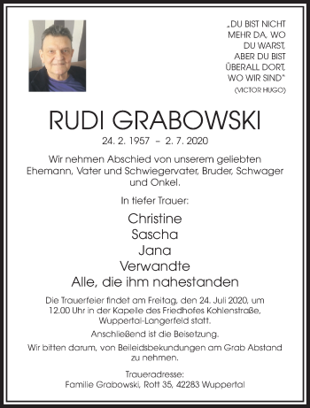 Traueranzeige von Rudi Grabowski von trauer.wuppertaler-rundschau.de