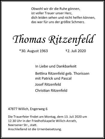 Traueranzeige von Thomas Ritzenfeld von trauer.extra-tipp-moenchengladbach.de