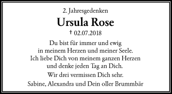 Traueranzeige von Ursula Rose von trauer.wuppertaler-rundschau.de