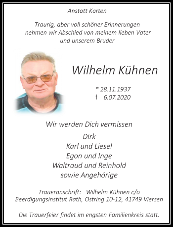 Traueranzeige von Wilhelm Kühnen von trauer.extra-tipp-moenchengladbach.de