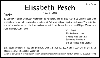 Traueranzeige von Elisabeth Pesch von trauer.extra-tipp-moenchengladbach.de