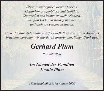 Traueranzeige von Gerhard Plum von trauer.extra-tipp-moenchengladbach.de
