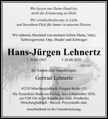 Traueranzeige von Hans-Jürgen Lehnertz von trauer.extra-tipp-moenchengladbach.de