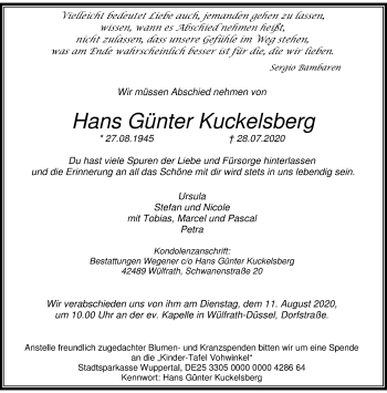 Traueranzeige von Hans Günter Kuckelsberg von trauer.wuppertaler-rundschau.de