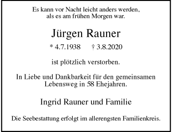 Traueranzeige von Jürgen Rauner von trauer.wuppertaler-rundschau.de