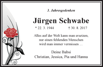 Traueranzeige von Jürgen Schwabe von trauer.wuppertaler-rundschau.de