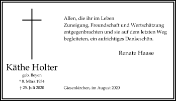 Traueranzeige von Käthe Holter von trauer.extra-tipp-moenchengladbach.de