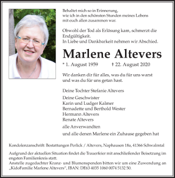 Traueranzeige von Marlene Altevers von trauer.extra-tipp-moenchengladbach.de