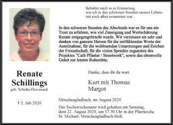 Traueranzeige von Renate Schillings von trauer.extra-tipp-moenchengladbach.de