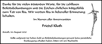 Traueranzeige von Ria Kluth von trauer.extra-tipp-moenchengladbach.de