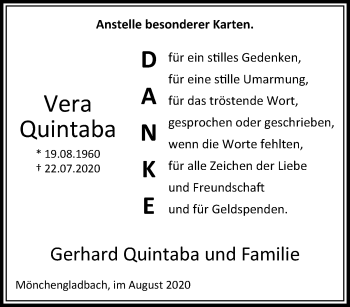 Traueranzeige von Vera Quintaba von trauer.extra-tipp-moenchengladbach.de