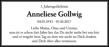 Traueranzeige von Anneliese Gollwig von trauer.wuppertaler-rundschau.de