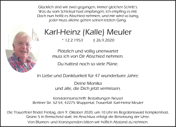 Traueranzeige von Karl-Heinz Meuler von trauer.wuppertaler-rundschau.de