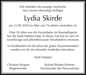 Traueranzeige von Lydia Skirde von trauer.extra-tipp-moenchengladbach.de