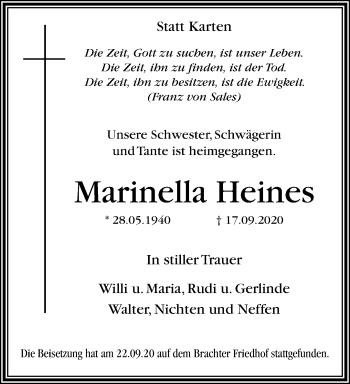 Traueranzeige von Marinella Heines von trauer.extra-tipp-moenchengladbach.de