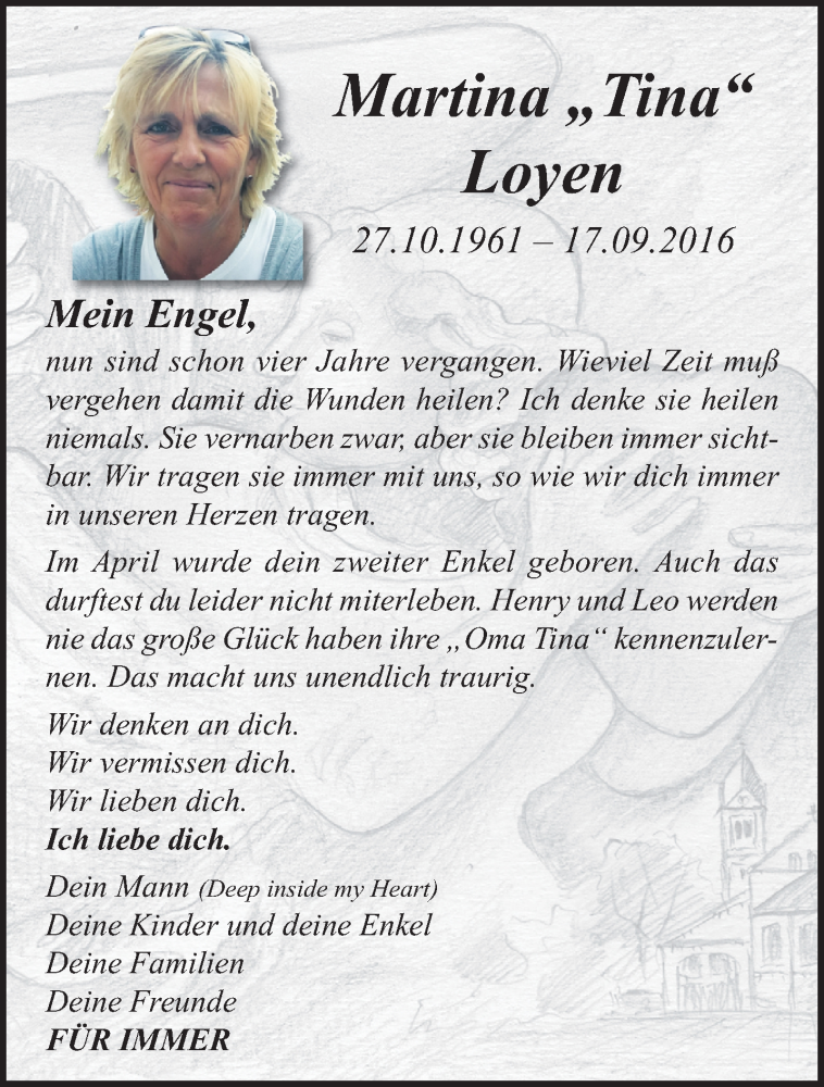  Traueranzeige für Martina Loyen vom 20.09.2020 aus trauer.extra-tipp-moenchengladbach.de