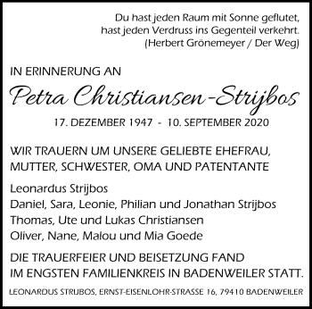 Traueranzeige von Petra Christiansen-Strijbos von trauer.mein.krefeld.de