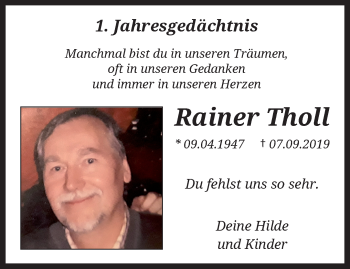 Traueranzeige von Rainer Tholl von trauer.wuppertaler-rundschau.de