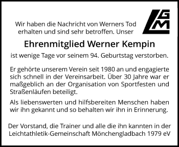 Traueranzeige von Werner Kempin von trauer.extra-tipp-moenchengladbach.de