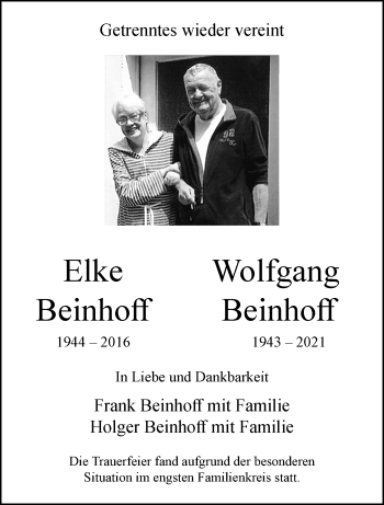 Traueranzeige von Elke und Wolfgang Beinhoff von trauer.wuppertaler-rundschau.de