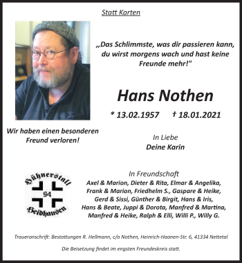 Traueranzeige von Hans Nothen von trauer.extra-tipp-moenchengladbach.de