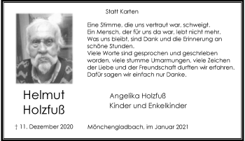 Traueranzeige von Helmut Holzfuß von trauer.extra-tipp-moenchengladbach.de