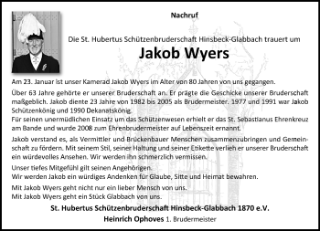 Traueranzeige von Jakob Wyers von trauer.extra-tipp-moenchengladbach.de