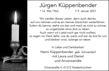 Traueranzeige von Jürgen Küppenbender von trauer.extra-tipp-moenchengladbach.de