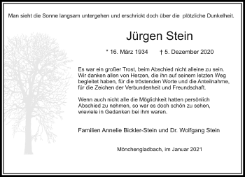Traueranzeige von Jürgen Stein von trauer.extra-tipp-moenchengladbach.de