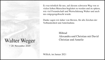 Traueranzeige von Walter Weger von trauer.extra-tipp-moenchengladbach.de