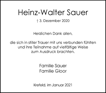 Traueranzeige von Heinz-Walter Sauer von trauer.mein-krefeld.de