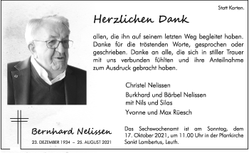 Traueranzeige von Bernhard Nelissen von trauer.extra-tipp-moenchengladbach.de