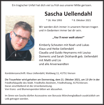 Traueranzeige von Sascha Uellendahl von trauer.extra-tipp-moenchengladbach.de