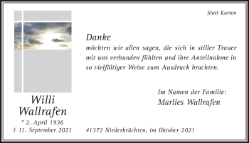 Traueranzeige von Willi Wallrafen von trauer.extra-tipp-moenchengladbach.de