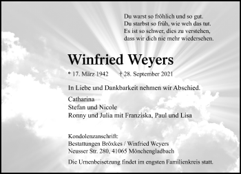 Traueranzeige von Winfried Weyers von trauer.extra-tipp-moenchengladbach.de