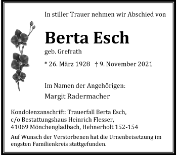 Traueranzeige von Berta Esch von trauer.extra-tipp-moenchengladbach.de