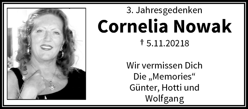  Traueranzeige für Cornelia Nowak vom 06.11.2021 aus trauer.wuppertaler-rundschau.de