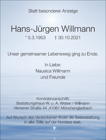 Traueranzeige von Hans-Jürgen Willmann von trauer.extra-tipp-moenchengladbach.de