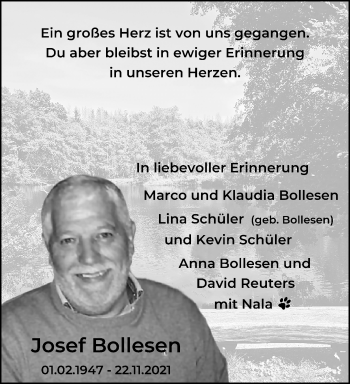 Traueranzeige von Josef Bollesen von trauer.extra-tipp-moenchengladbach.de