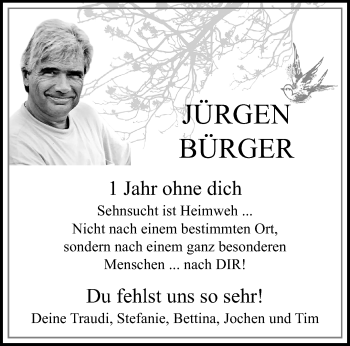 Traueranzeige von Jürgen Bürger von trauer.mein.krefeld.de