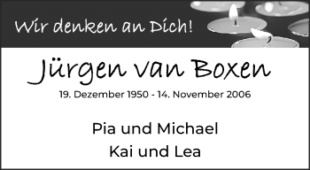 Traueranzeige von Jürgen van Boxen von trauer.extra-tipp-moenchengladbach.de