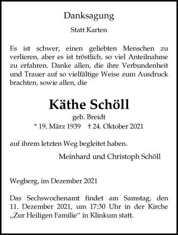 Traueranzeige von Käthe Schöll von trauer.extra-tipp-moenchengladbach.de