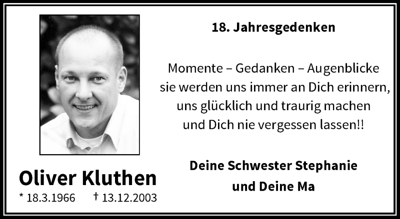  Traueranzeige für Oliver Kluthen vom 11.12.2021 aus trauer.wuppertaler-rundschau.de