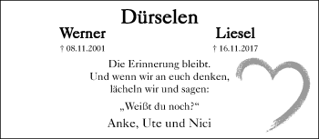 Traueranzeige von Werner und Liesel Dürselen von trauer.mein.krefeld.de