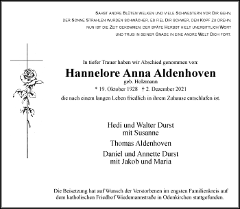 Traueranzeige von Hannelore Anna Aldenhoven von trauer.extra-tipp-moenchengladbach.de