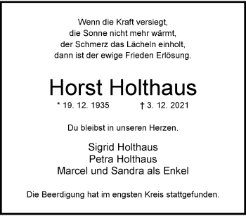 Traueranzeige von Horst Holthaus von trauer.wuppertaler-rundschau.de