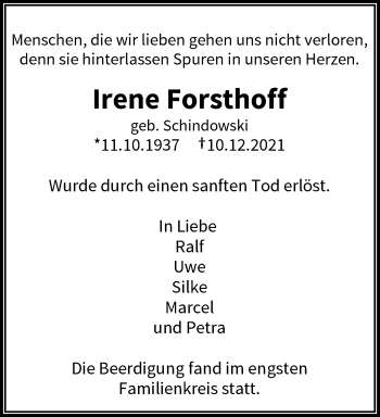 Traueranzeige von Irene Forsthoff von trauer.wuppertaler-rundschau.de